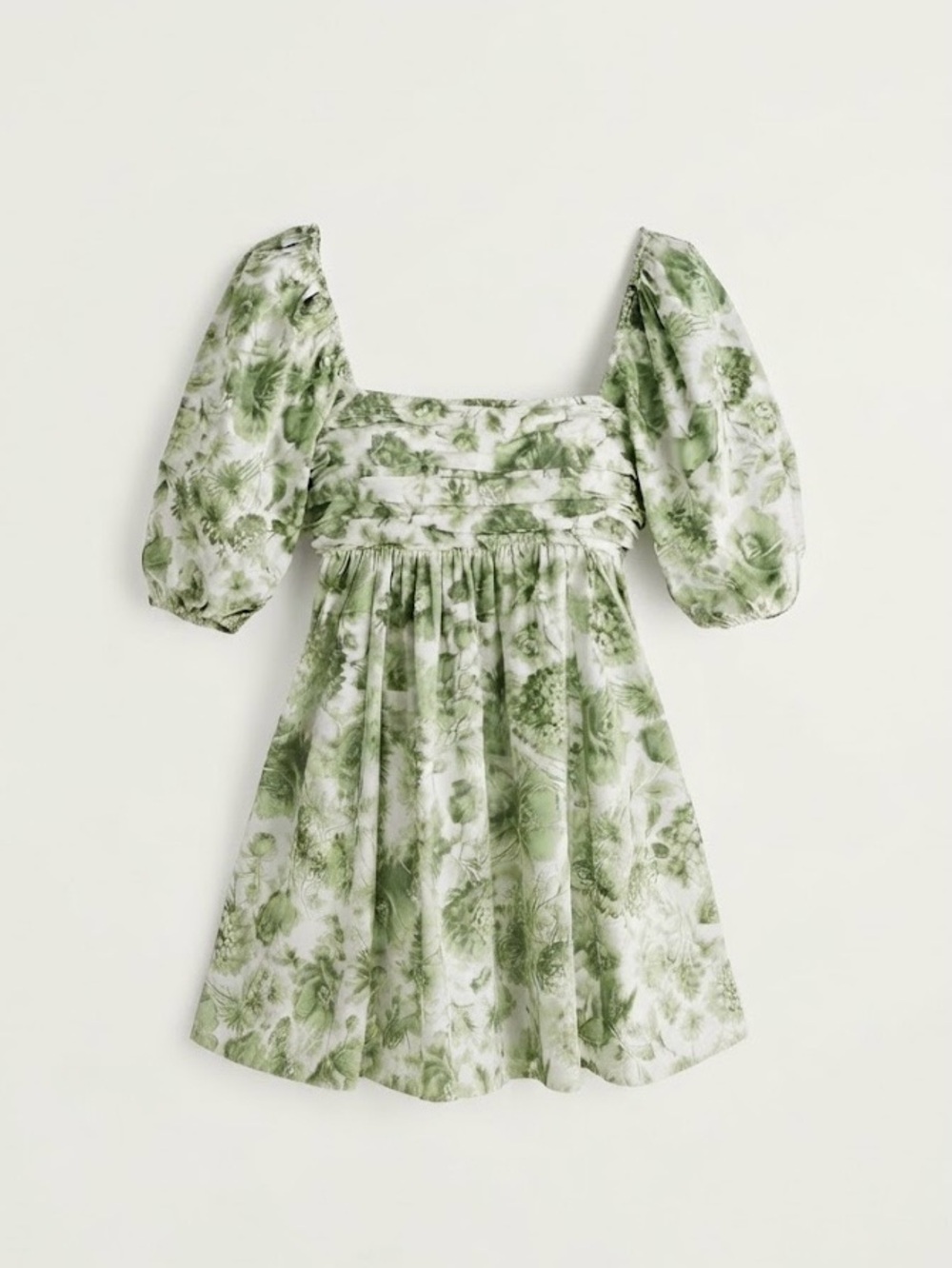 Abercrombie & Fitch Emerson Green Floral Puff-Sleeve Mini Dress